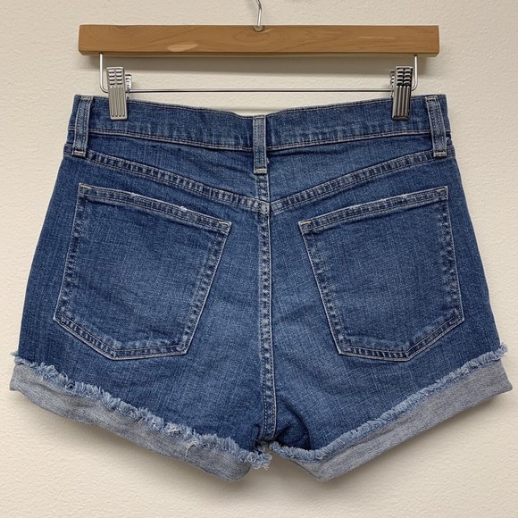Gap High Rise 4-Inch Denim Shorts Size 27 Red Side Stripe Cutoff Frayed Hem - Picture 2 of 8